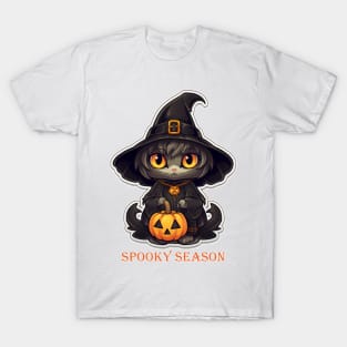 Spooky Season Witchy Cat with Pumpkin T-Shirt